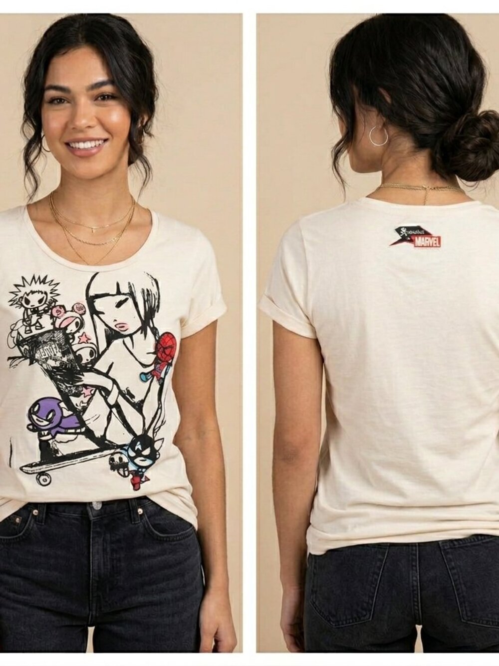 Tokidoki x MARVEL Detailed Graphic Tee Medium Womens shirt Spiderman Donutella - Picture 2 of 5